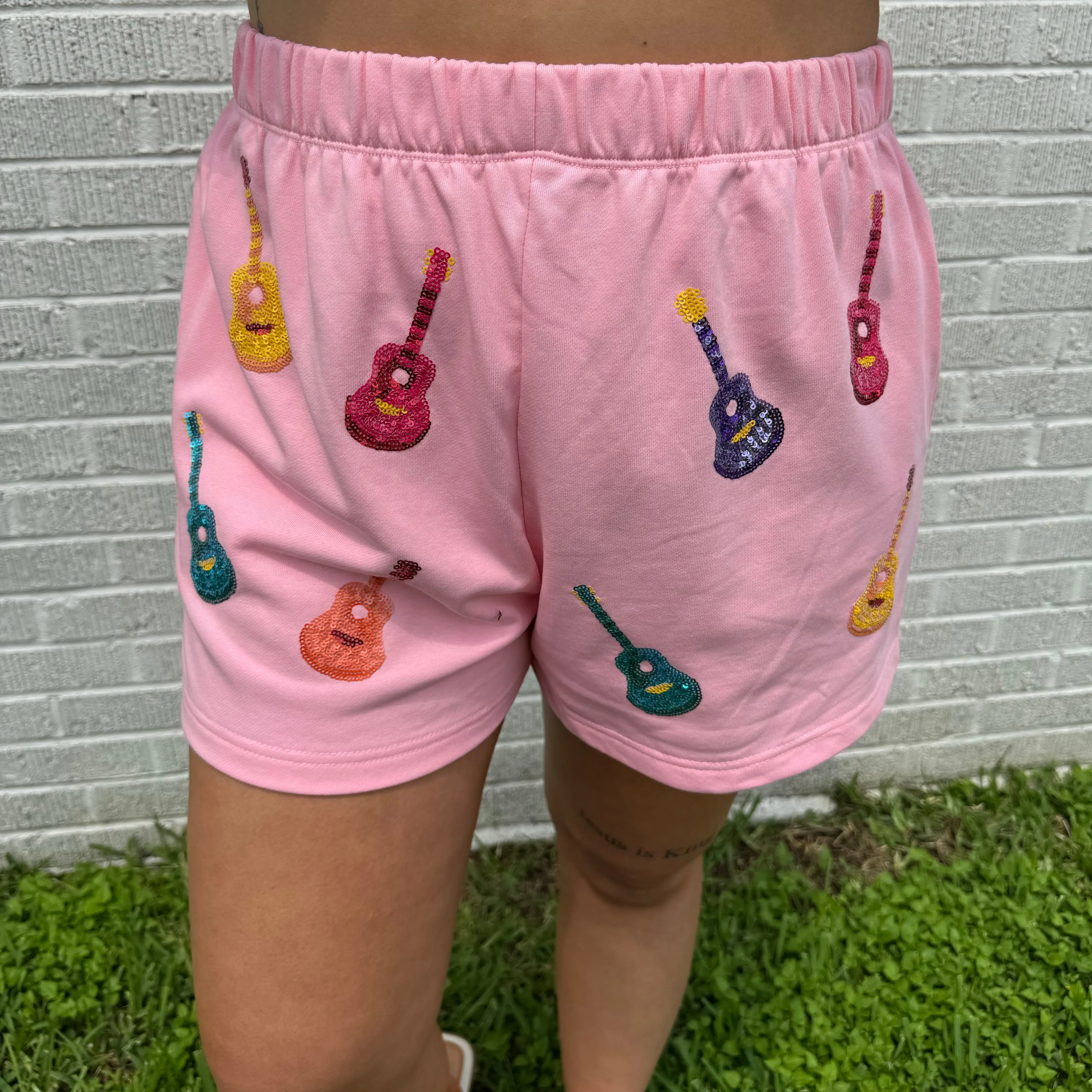 Sequin Guitar Candy Pink Shorts