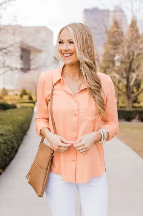 Cantaloupe Love Button Pocket Top