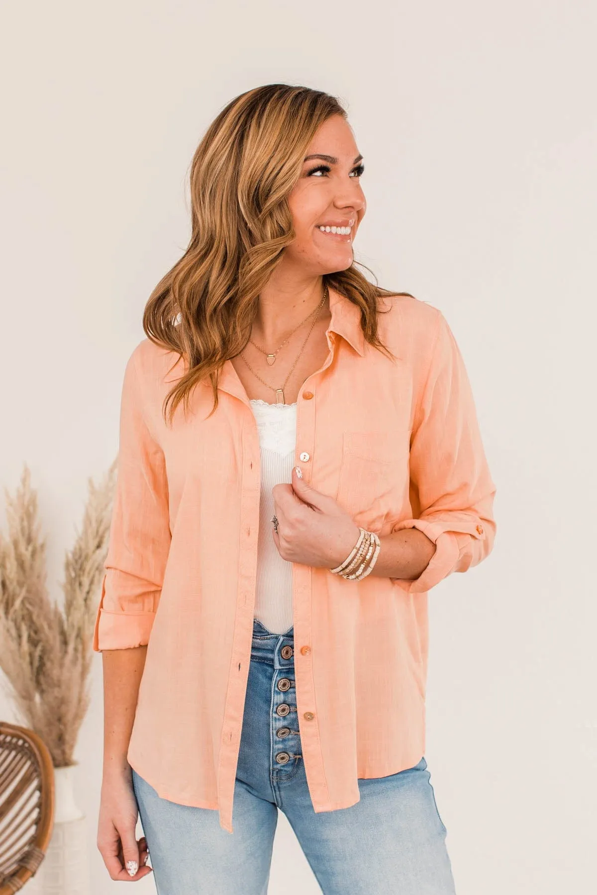 Cantaloupe Love Button Pocket Top