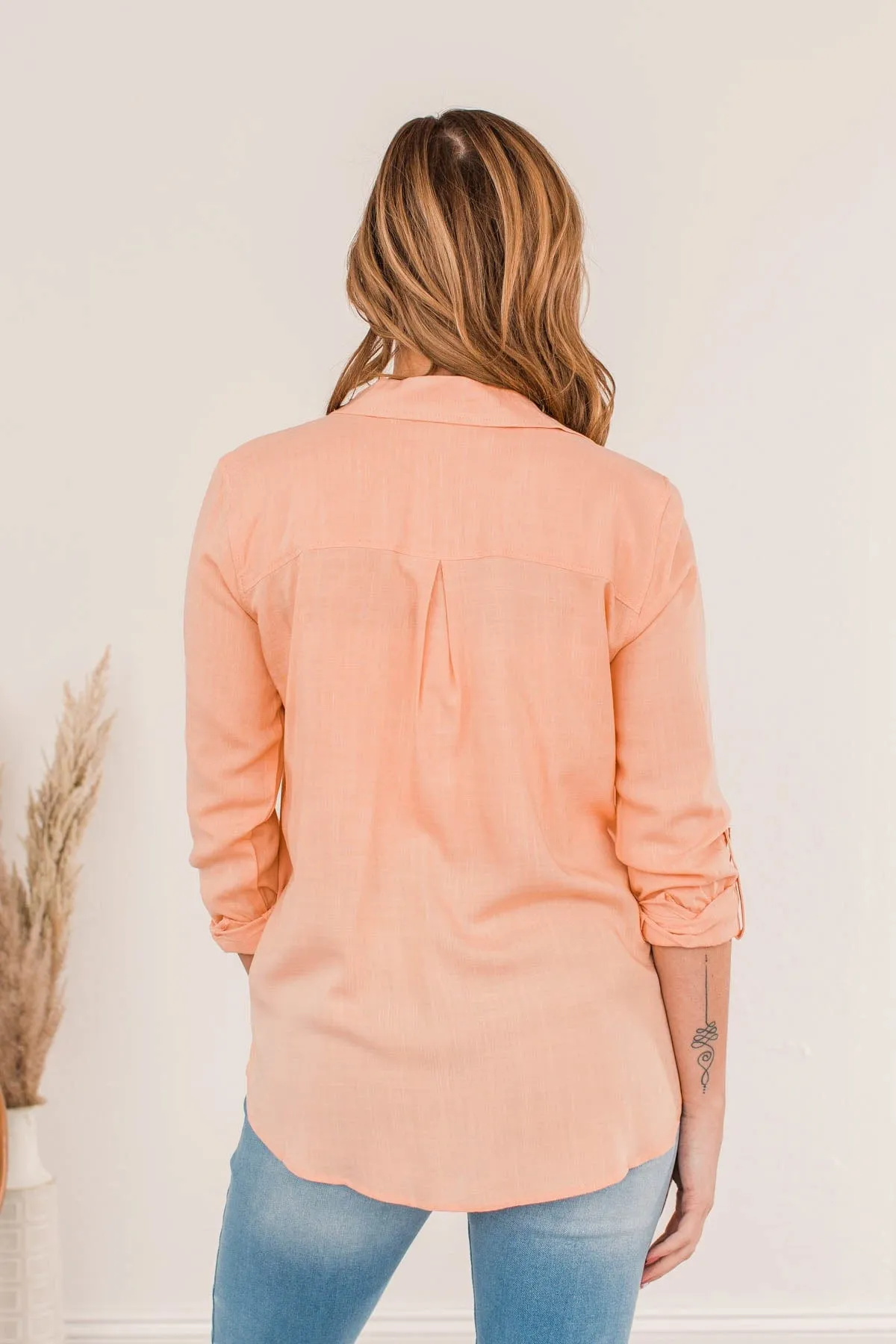 Cantaloupe Love Button Pocket Top