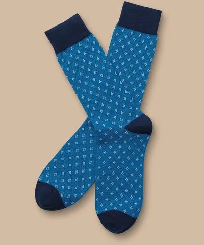 Charles Tyrwhitt Men's Charles Tyrwhitt Geo Socks - Turquoise Blue Size 6