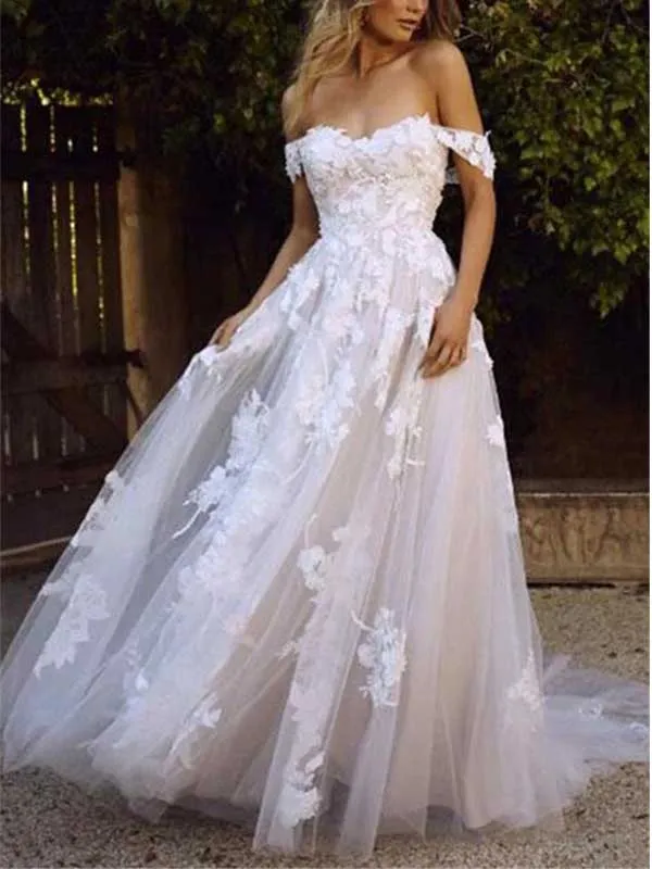 Enchanting Off-Shoulder Wedding Dress with Lace