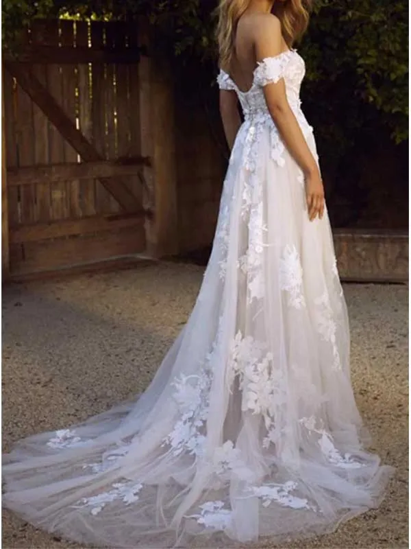 Enchanting Off-Shoulder Wedding Dress with Lace