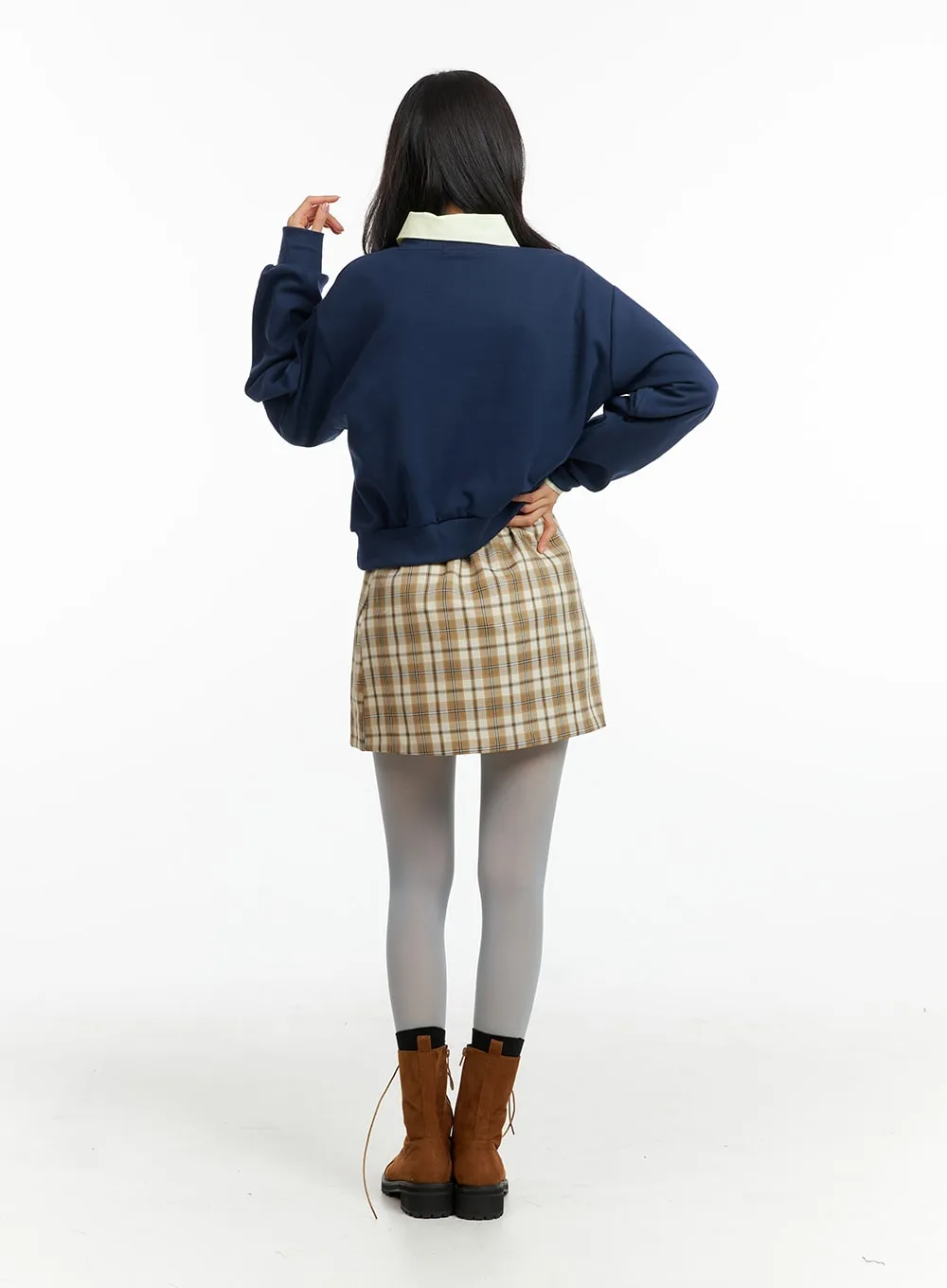 Checker Pattern Buckle Mini Skirt Model OF415