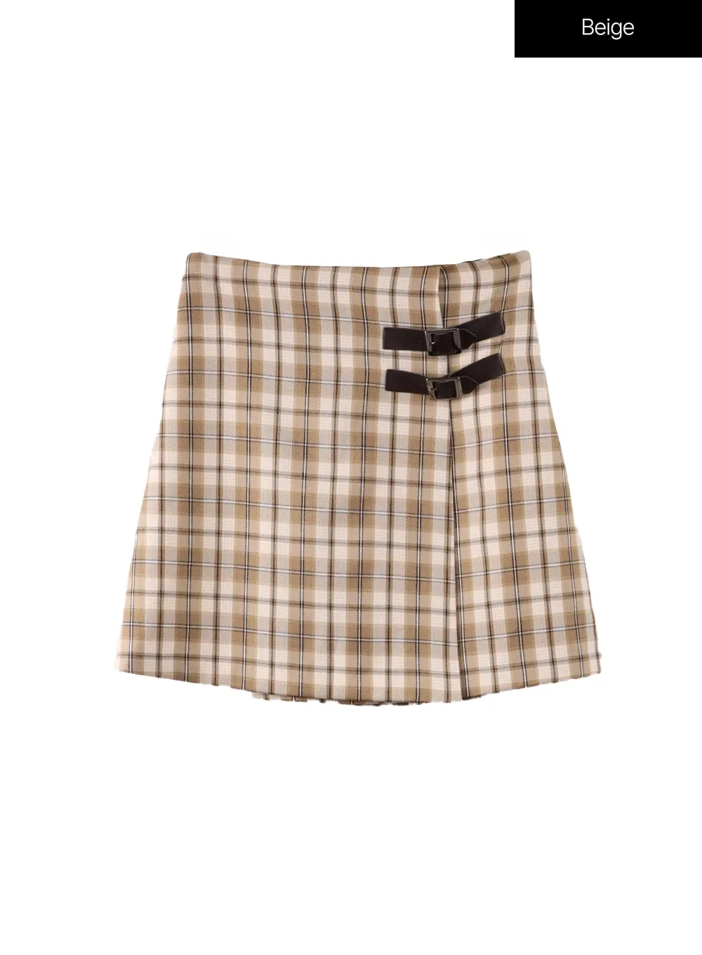 Checker Pattern Buckle Mini Skirt Model OF415