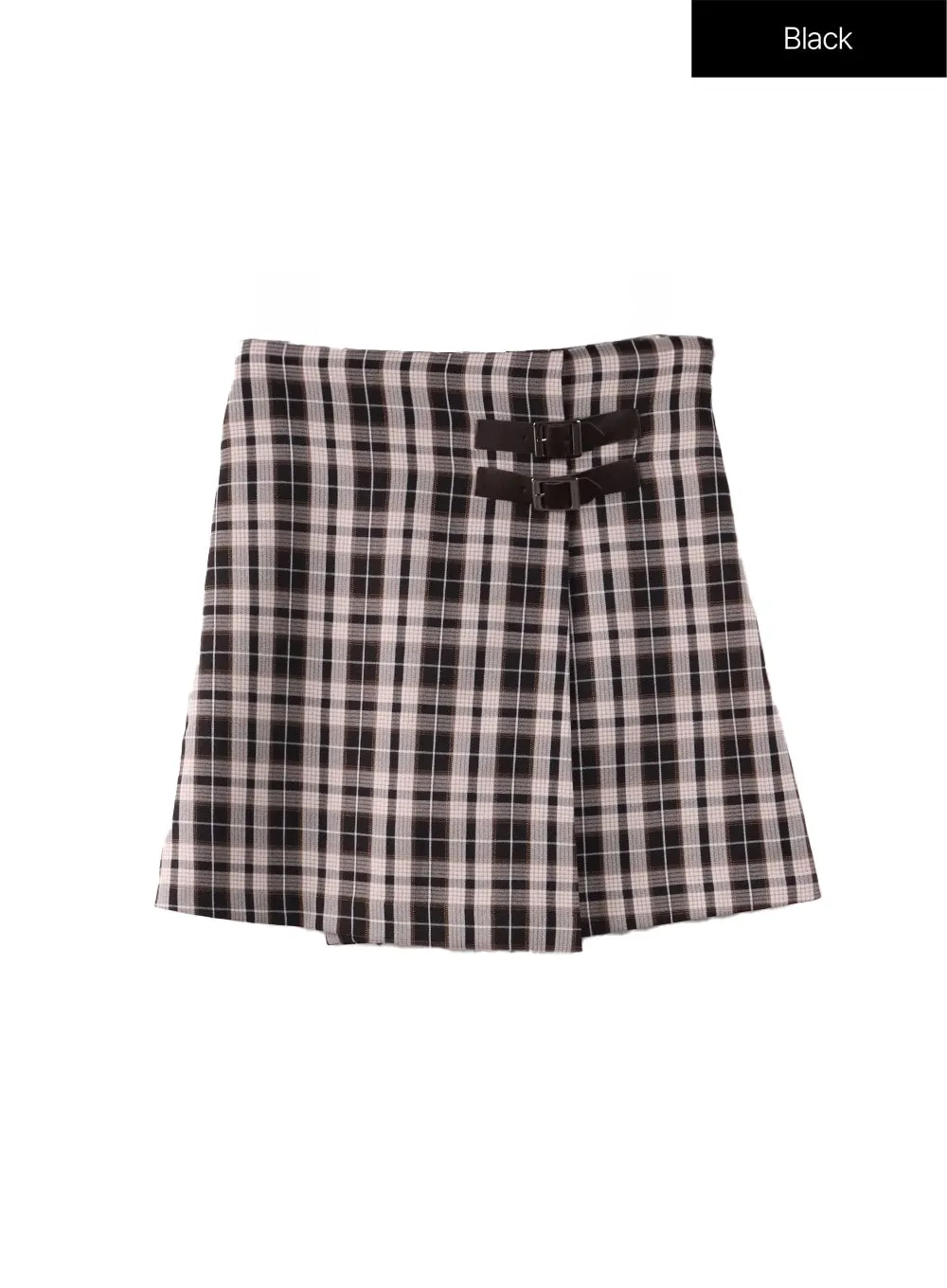 Checker Pattern Buckle Mini Skirt Model OF415