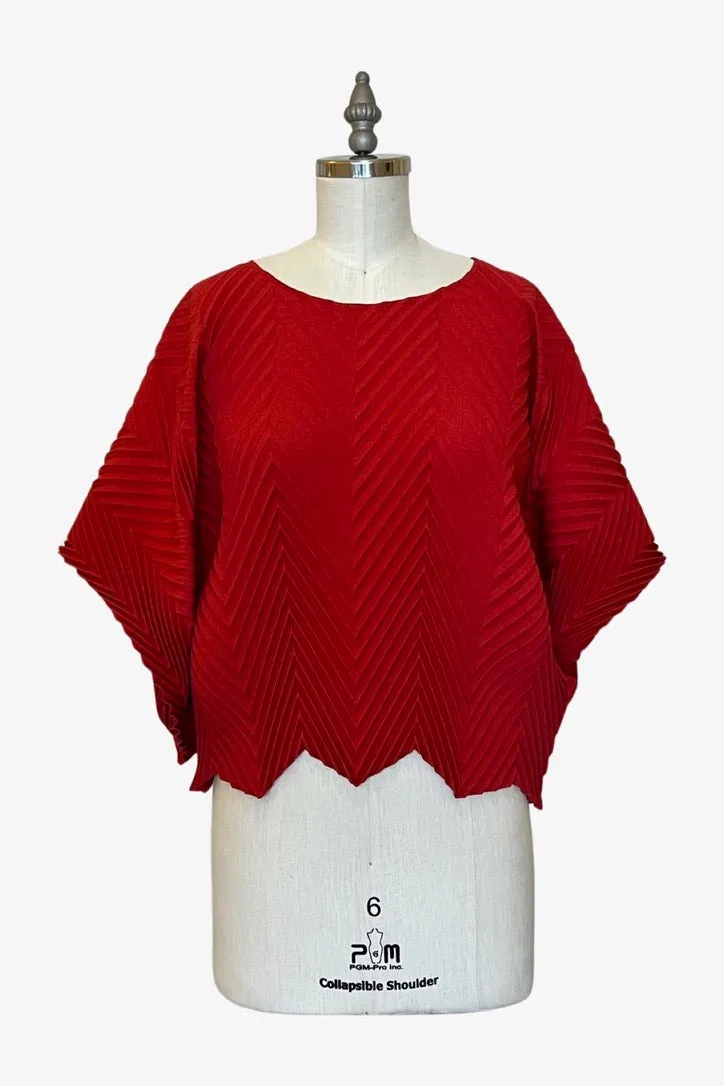 Tomato Chevron Pleated Lisbon Top