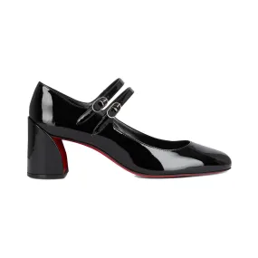 CHRISTIAN LOUBOUTIN Black Miss Jane 55 Patent Leather Block Heels