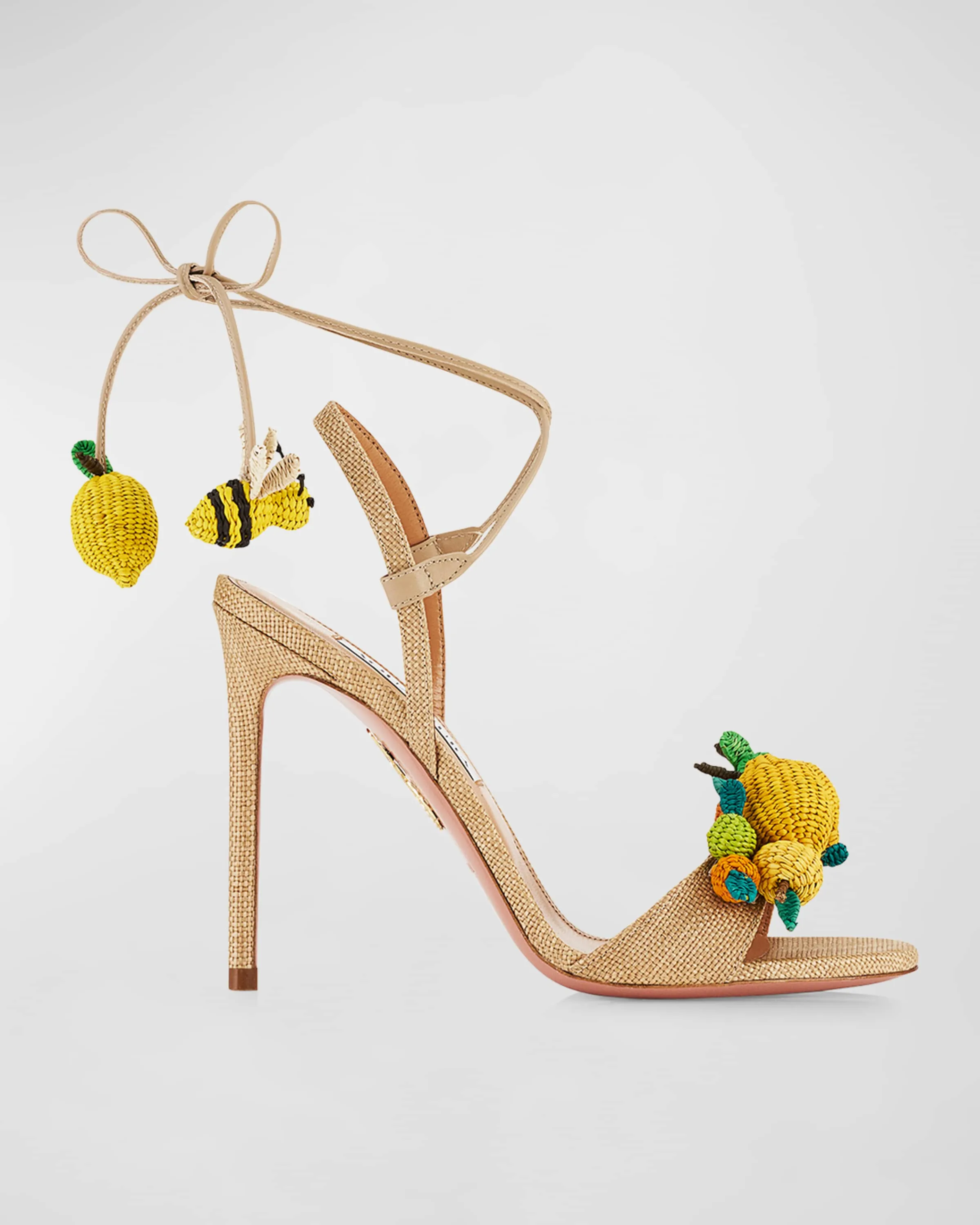 Citrus Raffia Ankle-Wrap Sandals