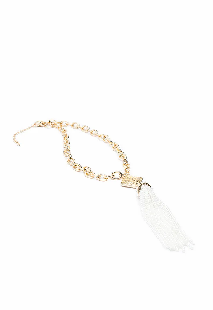 Golden Chain Link Beaded Choker with Tassel