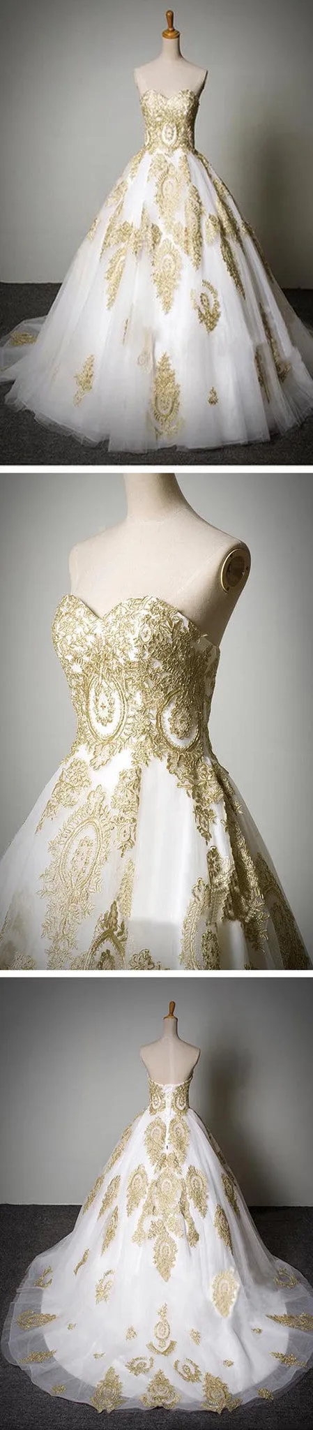 Classic Gold Lace Wedding Dress