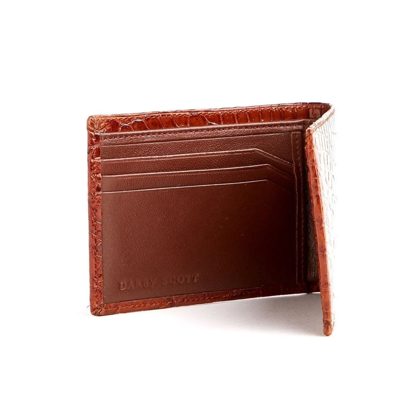 Classic Slim Bi-Fold Crocodile Wallet in Cognac