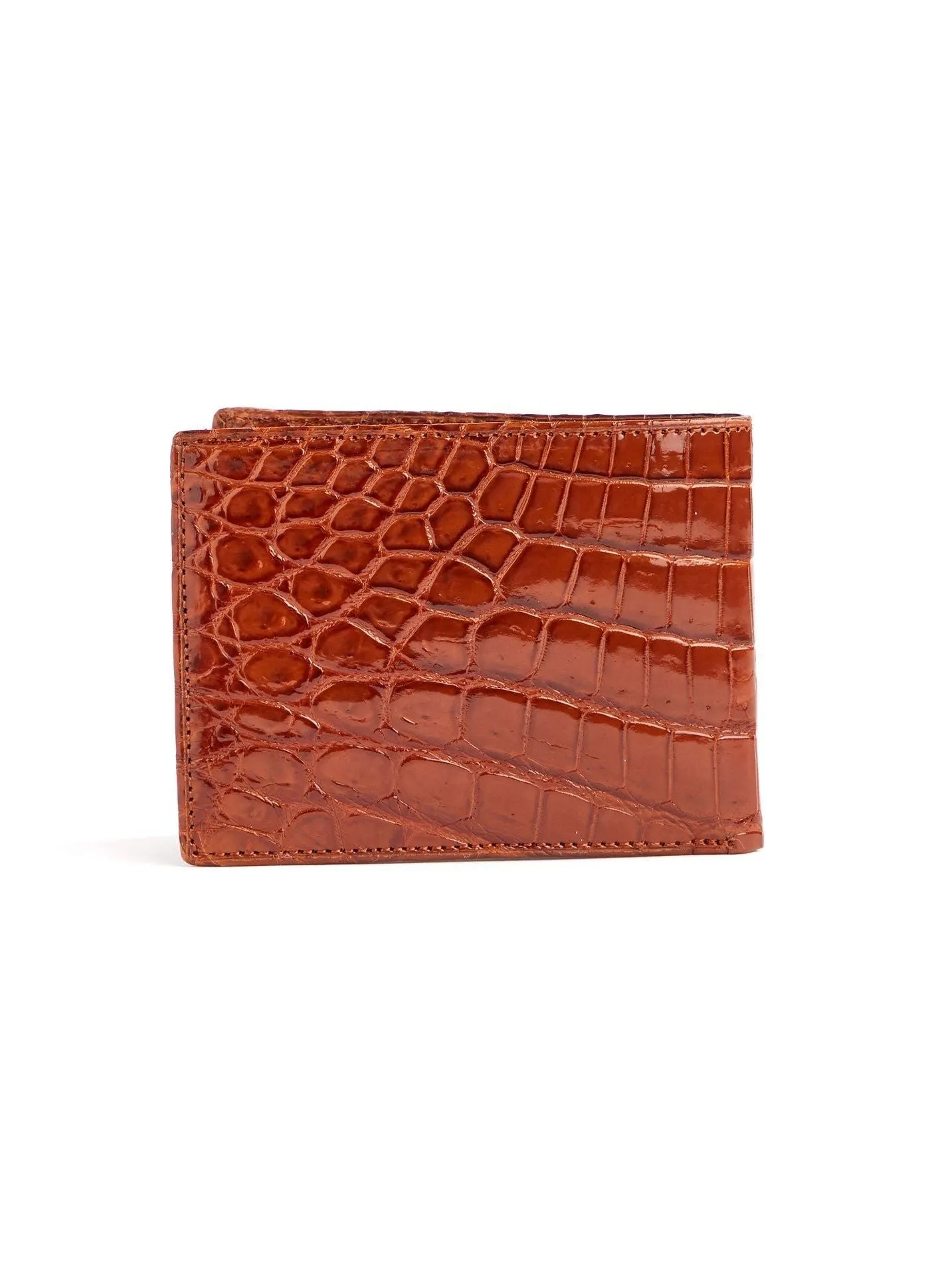 Classic Slim Bi-Fold Crocodile Wallet in Cognac