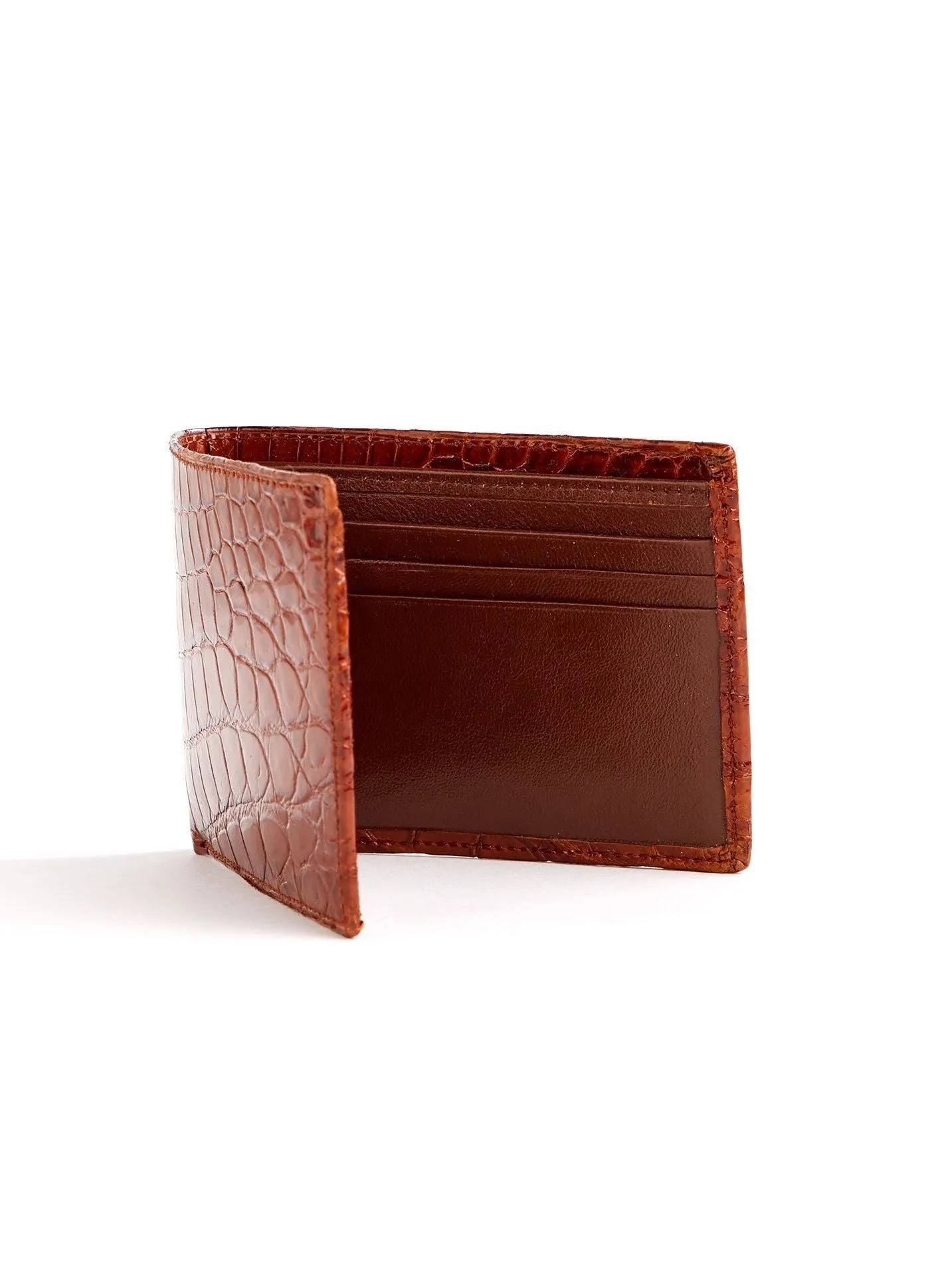 Classic Slim Bi-Fold Crocodile Wallet in Cognac