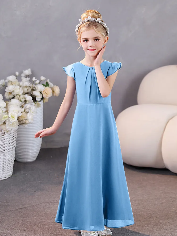 Junior Bridesmaid Chiffon Dress with Pleated Round Collar