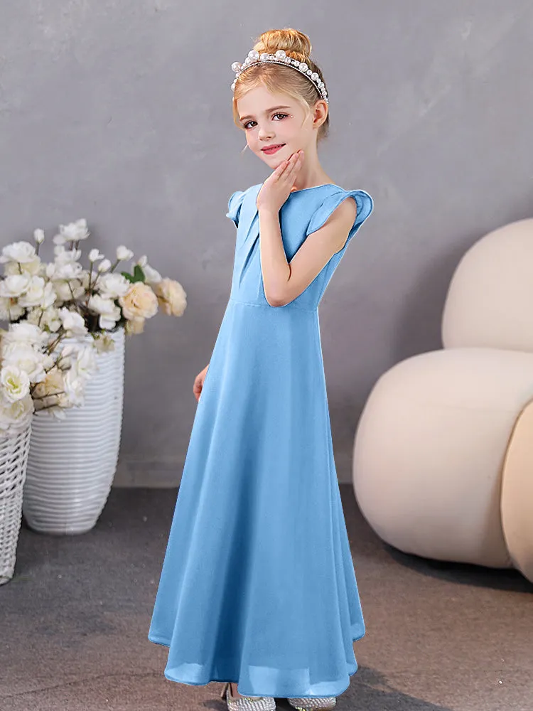 Junior Bridesmaid Chiffon Dress with Pleated Round Collar