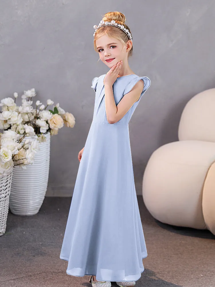 Junior Bridesmaid Chiffon Dress with Pleated Round Collar