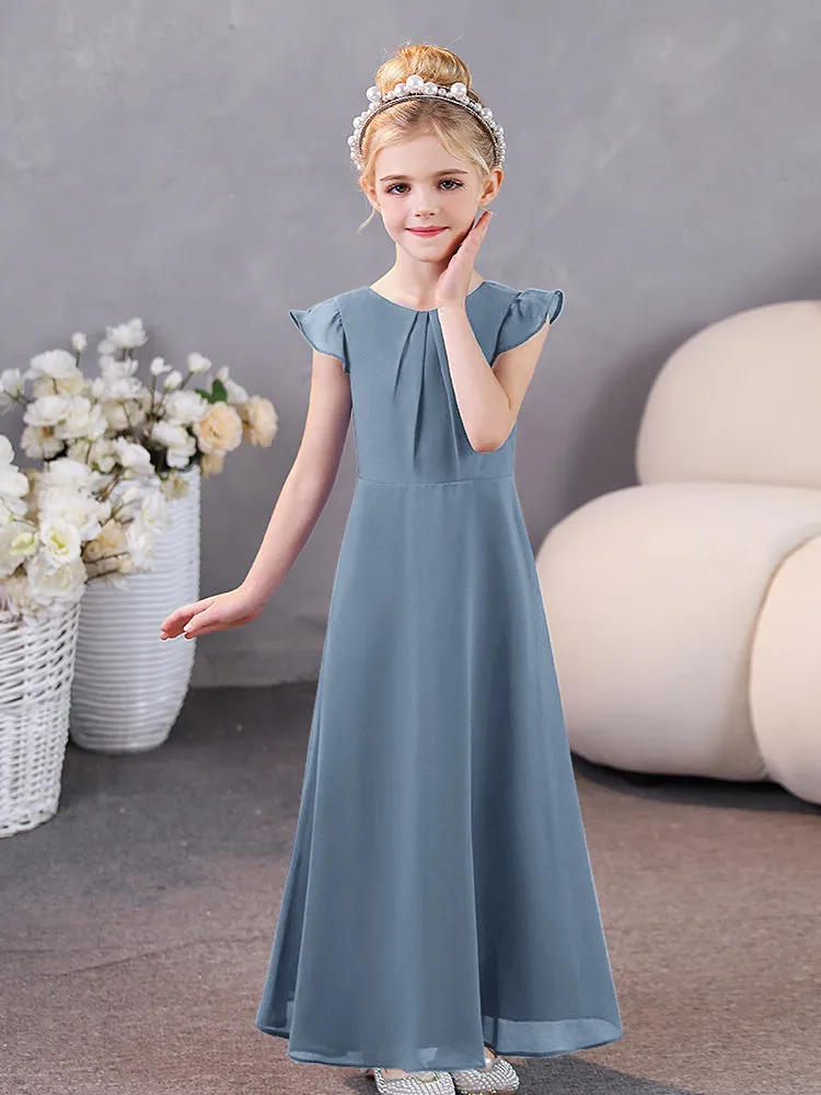 Junior Bridesmaid Chiffon Dress with Pleated Round Collar