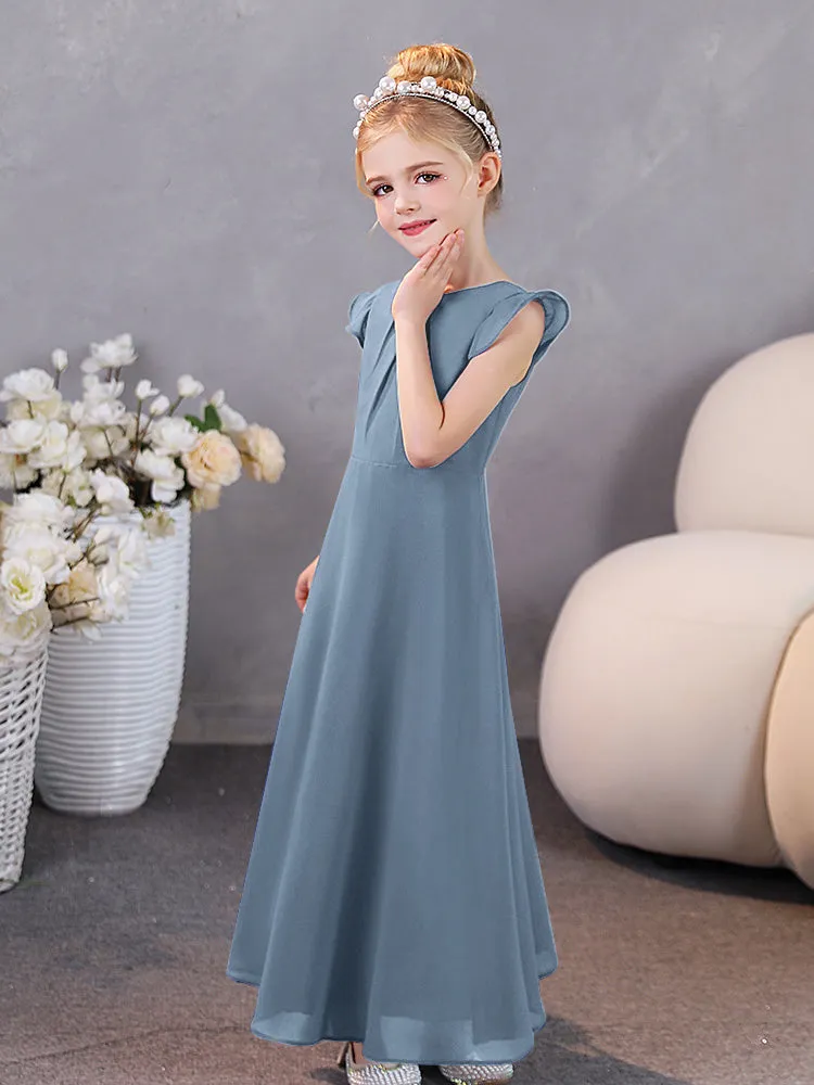 Junior Bridesmaid Chiffon Dress with Pleated Round Collar