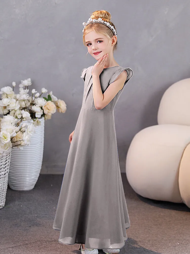 Junior Bridesmaid Chiffon Dress with Pleated Round Collar