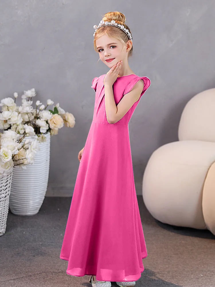 Junior Bridesmaid Chiffon Dress with Pleated Round Collar