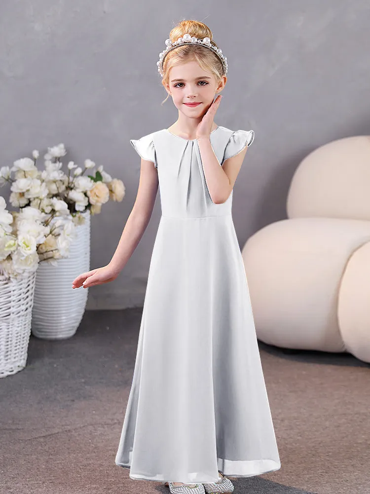 Junior Bridesmaid Chiffon Dress with Pleated Round Collar