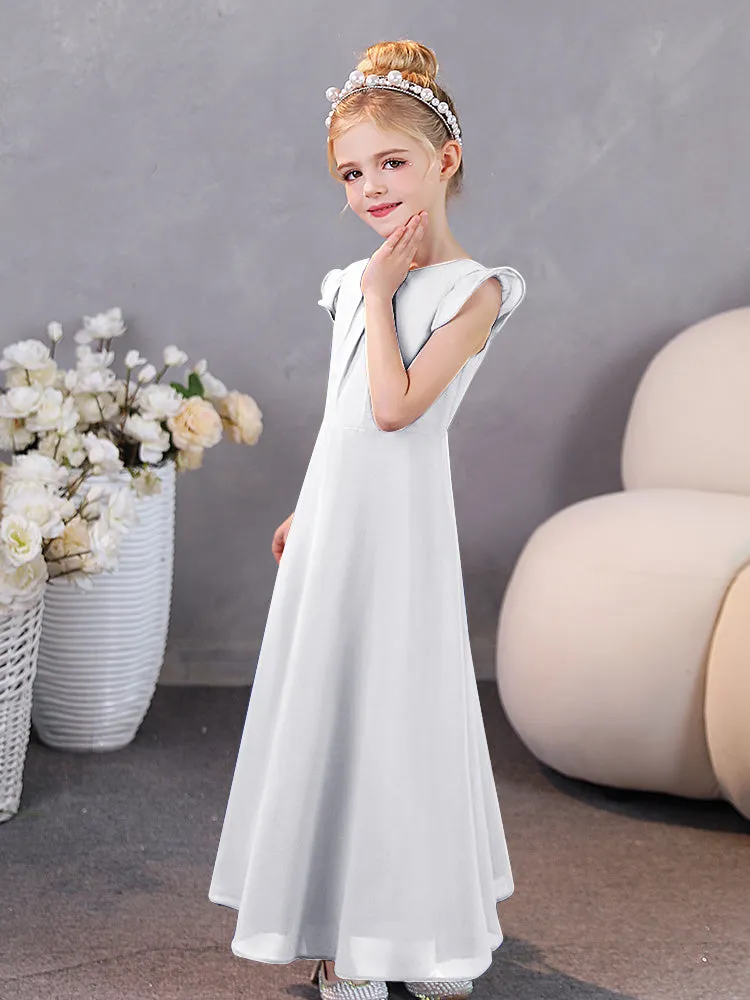 Junior Bridesmaid Chiffon Dress with Pleated Round Collar