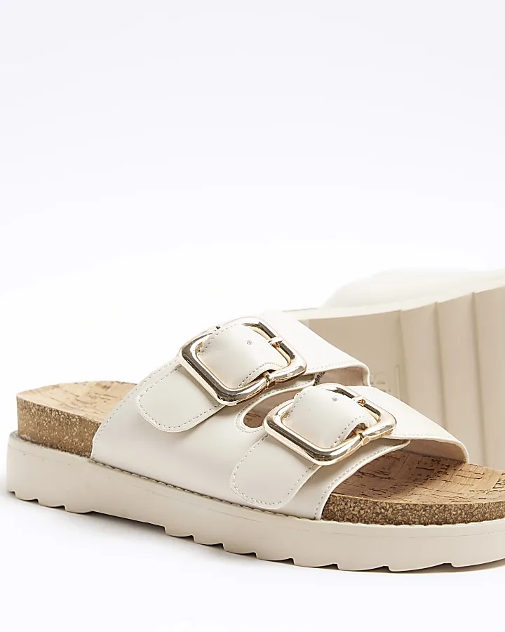 Cream Double Buckle Sandals