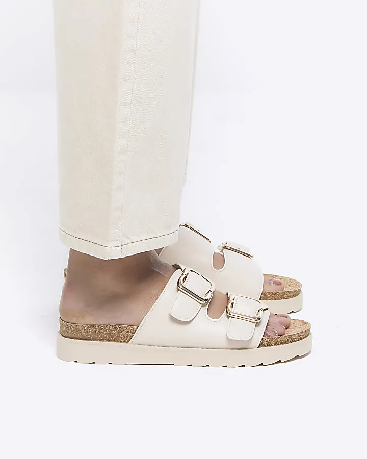 Cream Double Buckle Sandals