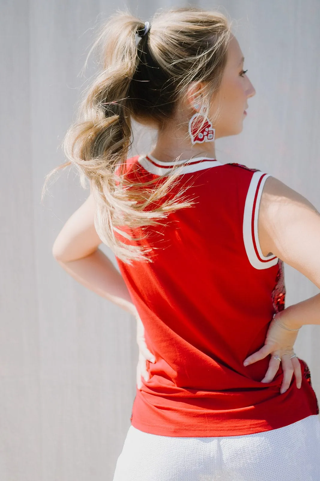 Crimson White Sequin Sleeveless Jersey