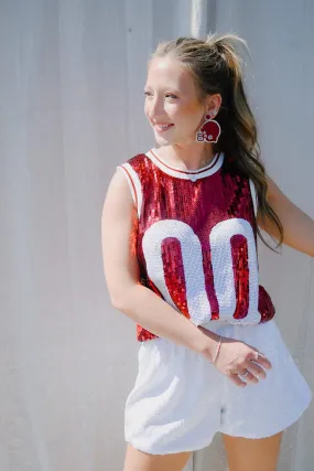 Crimson White Sequin Sleeveless Jersey