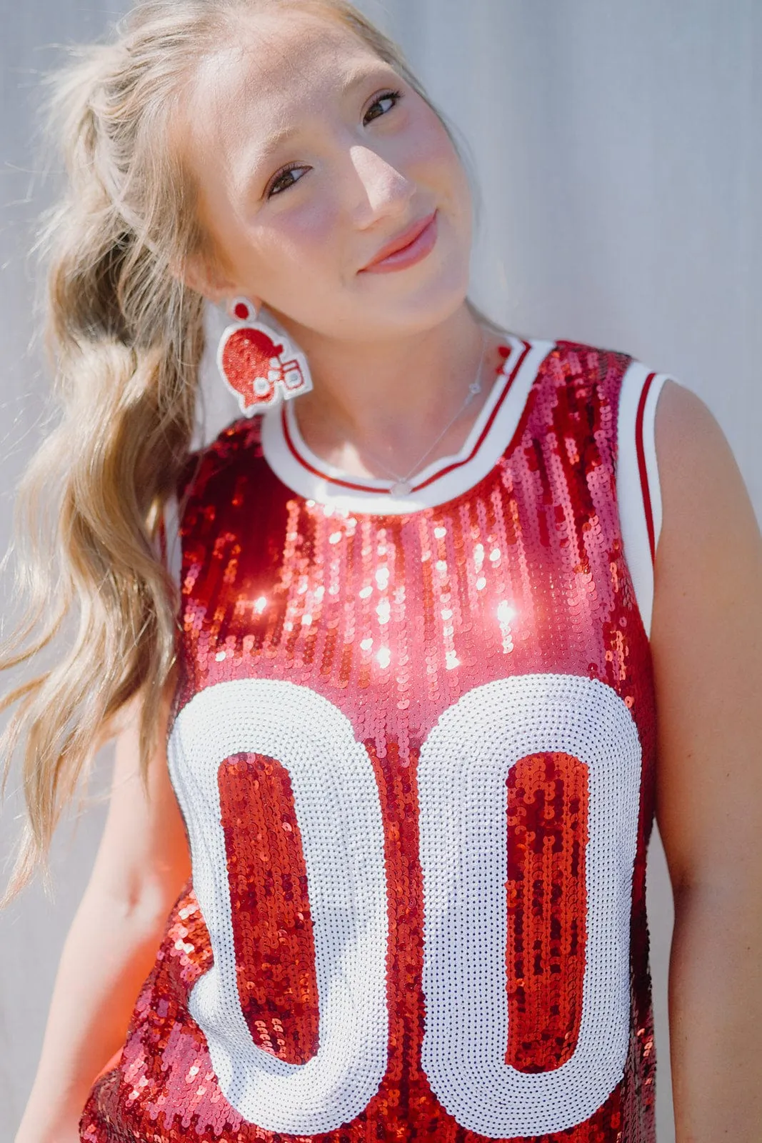 Crimson White Sequin Sleeveless Jersey