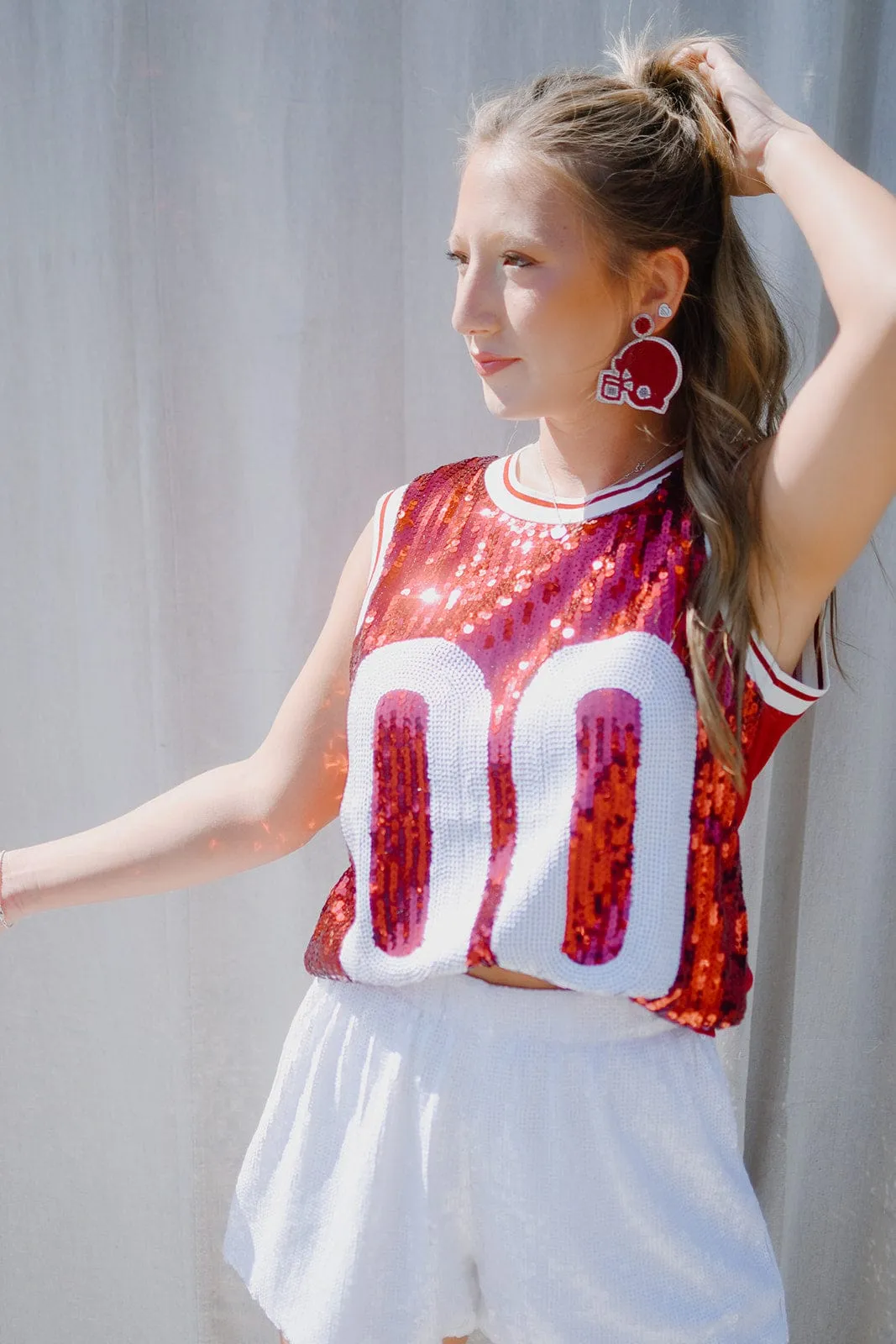 Crimson White Sequin Sleeveless Jersey