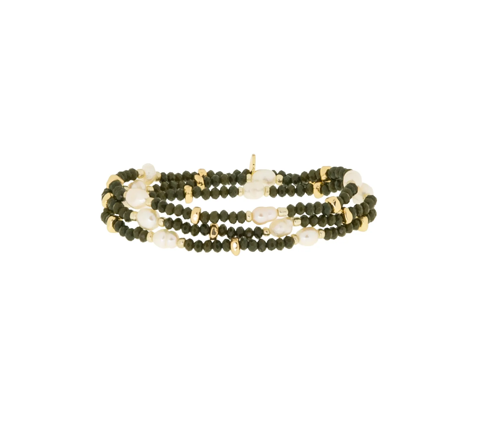 Gold and Army Pearl Bracelet with Crystals