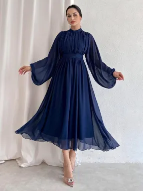 Navy Pleated Tulle Dress with Empire Waist