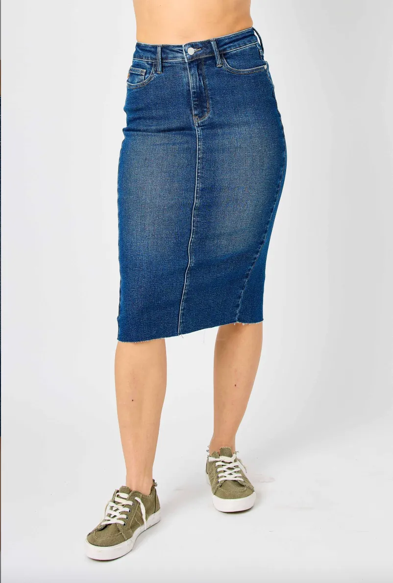 Judy Blue Denim Raw Hem Skirt with Back Slit