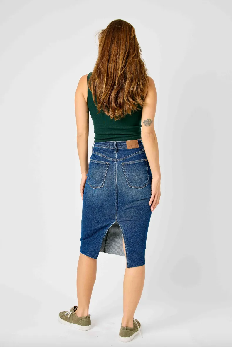 Judy Blue Denim Raw Hem Skirt with Back Slit