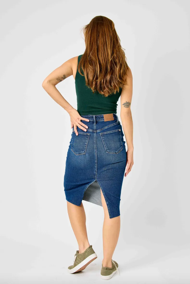 Judy Blue Denim Raw Hem Skirt with Back Slit