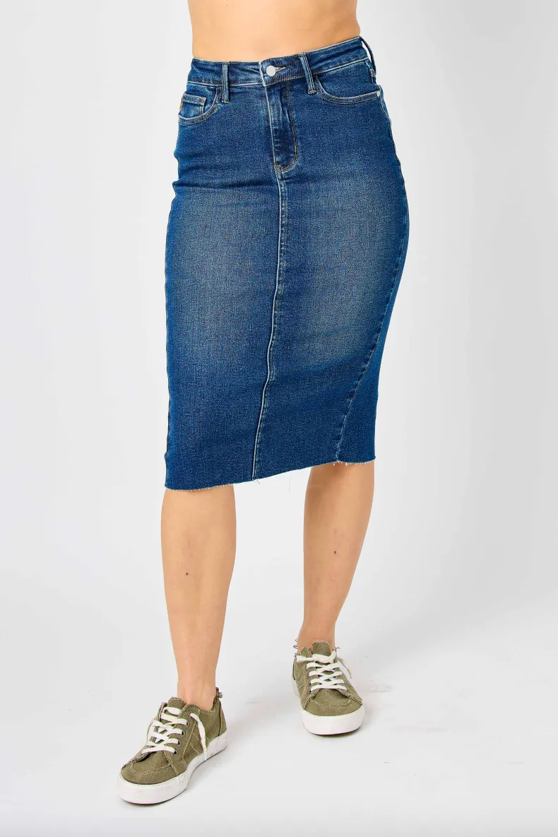 Judy Blue Denim Raw Hem Skirt with Back Slit