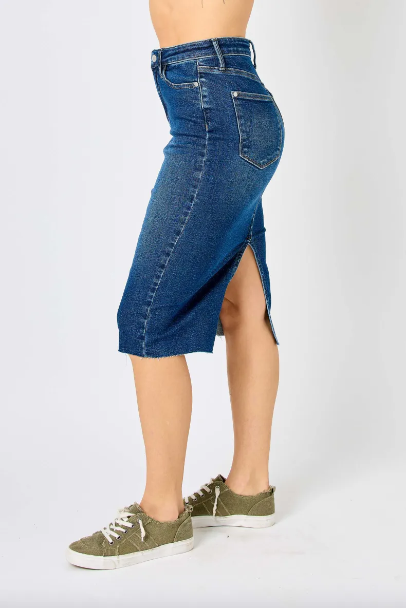 Judy Blue Denim Raw Hem Skirt with Back Slit