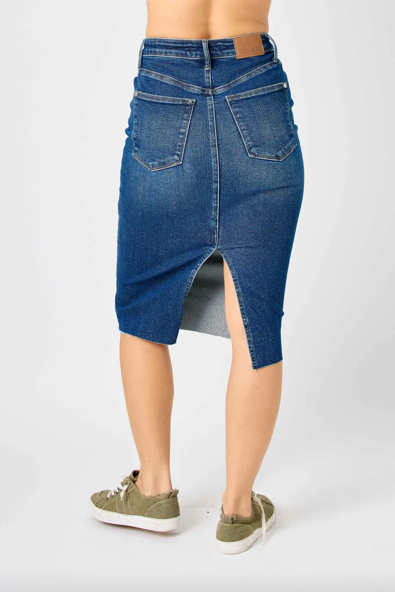 Judy Blue Denim Raw Hem Skirt with Back Slit