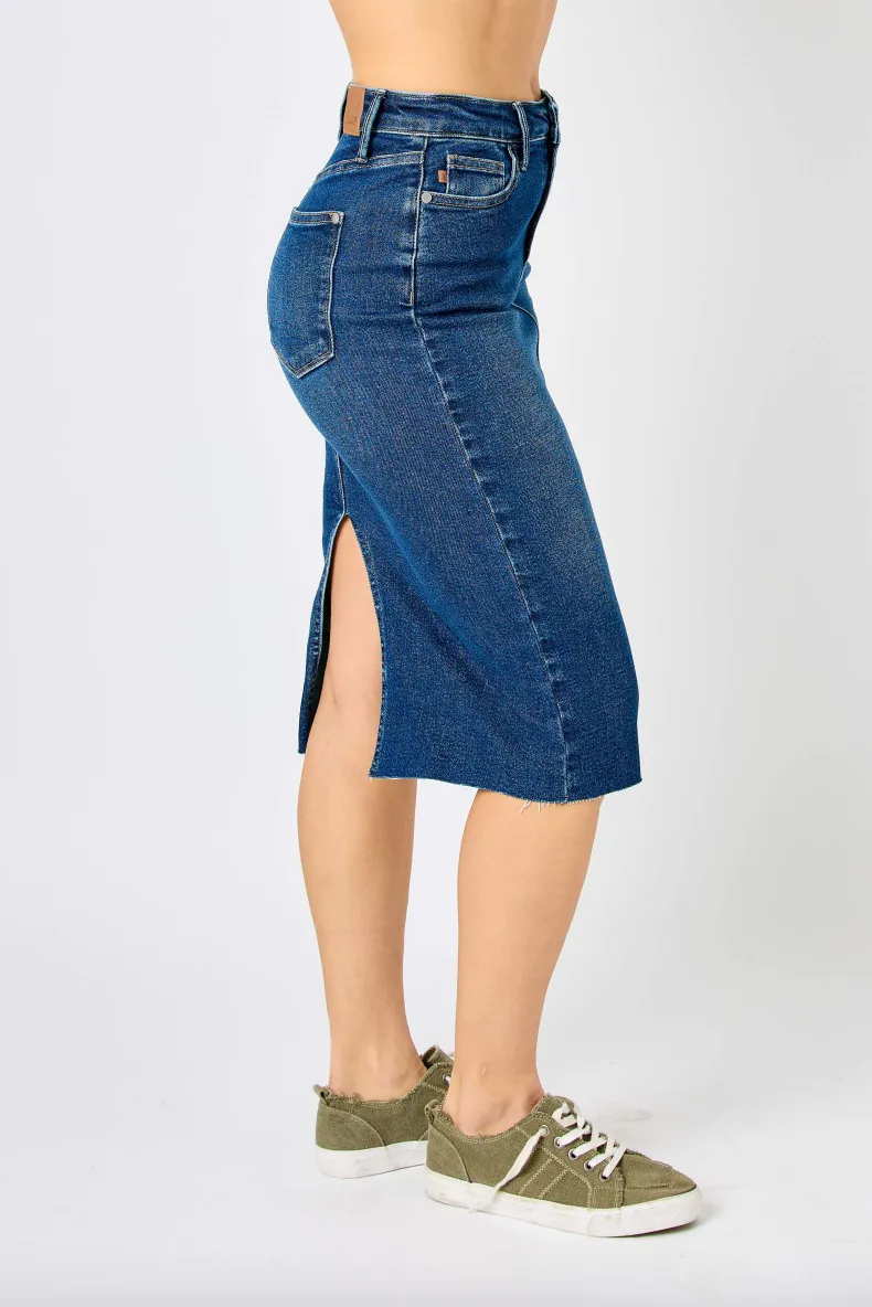 Judy Blue Denim Raw Hem Skirt with Back Slit