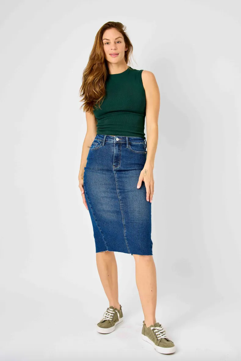 Judy Blue Denim Raw Hem Skirt with Back Slit