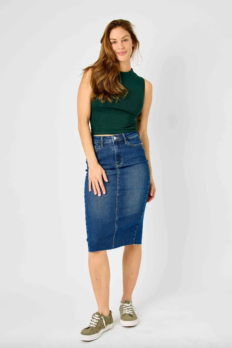 Judy Blue Denim Raw Hem Skirt with Back Slit