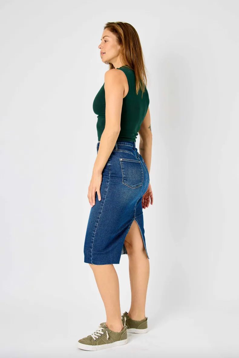 Judy Blue Denim Raw Hem Skirt with Back Slit