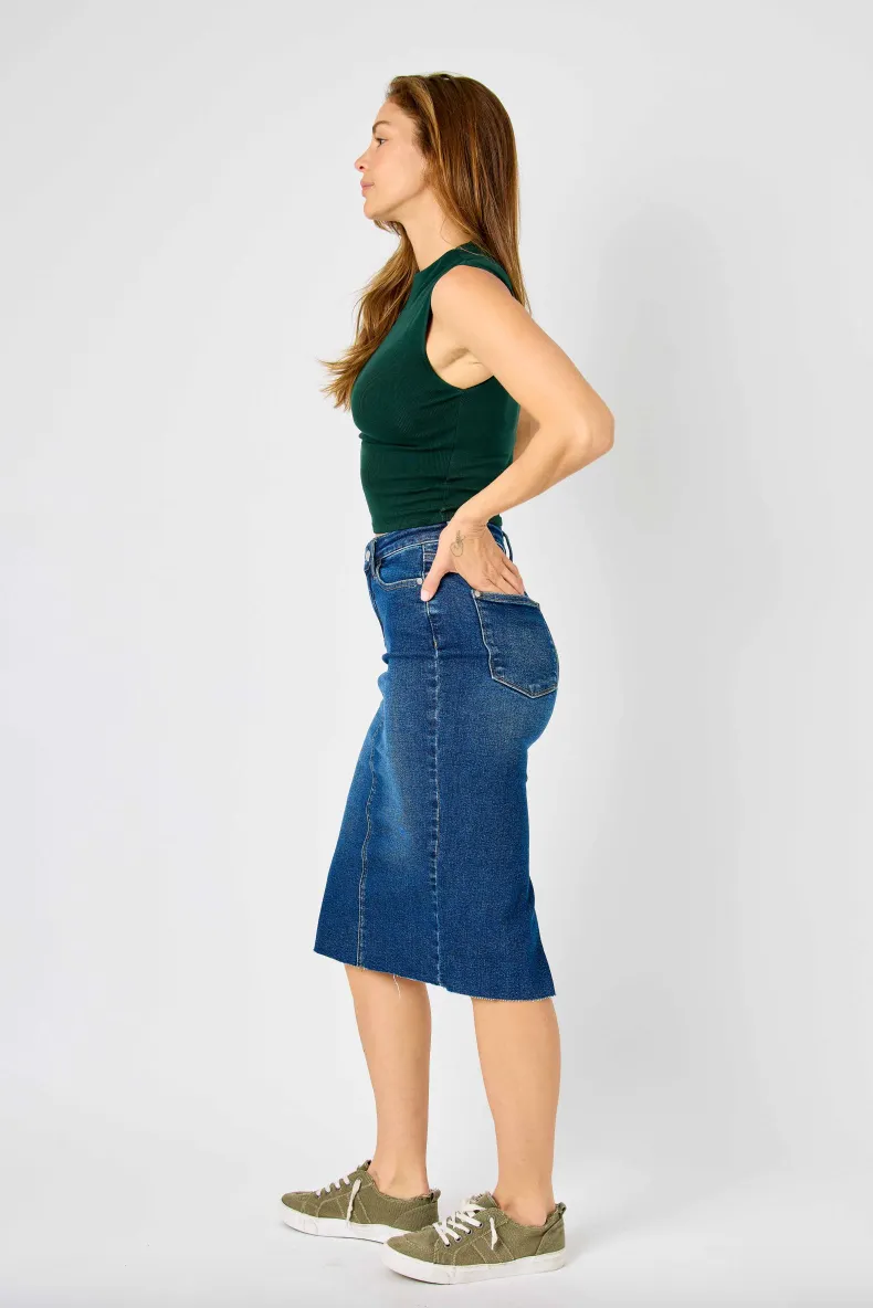 Judy Blue Denim Raw Hem Skirt with Back Slit