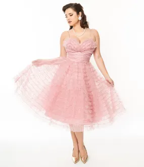 Dusty Rose Glitter Tulle Cupcake Swing Dress by Unique Vintage