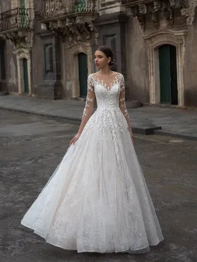 Graceful White Wedding Gown with Long Sleeves