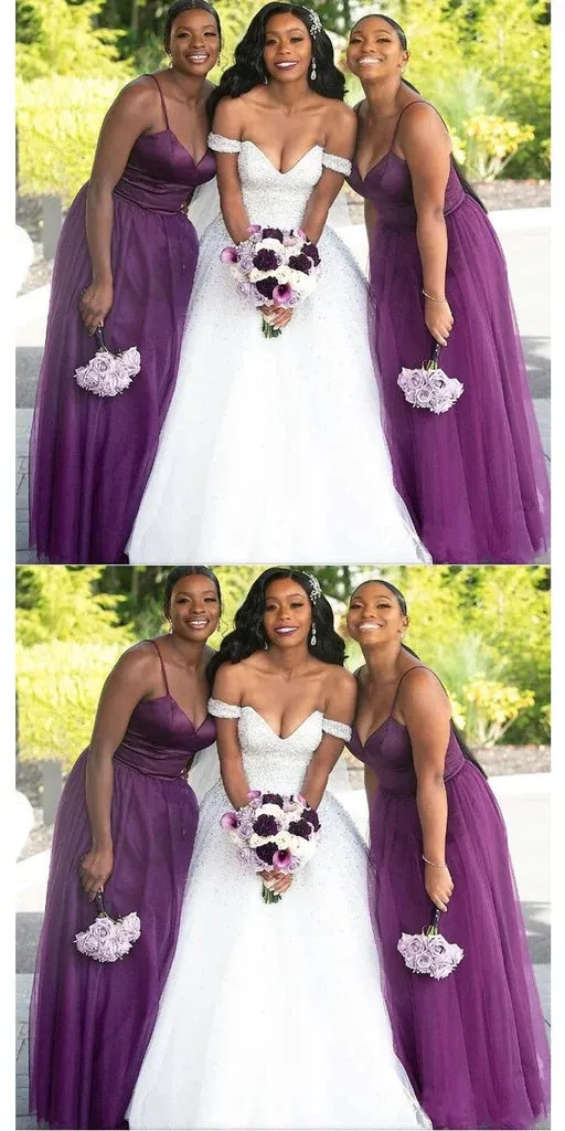 Sophisticated Grape Bridesmaid Dress with Spaghetti Straps