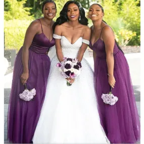 Sophisticated Grape Bridesmaid Dress with Spaghetti Straps